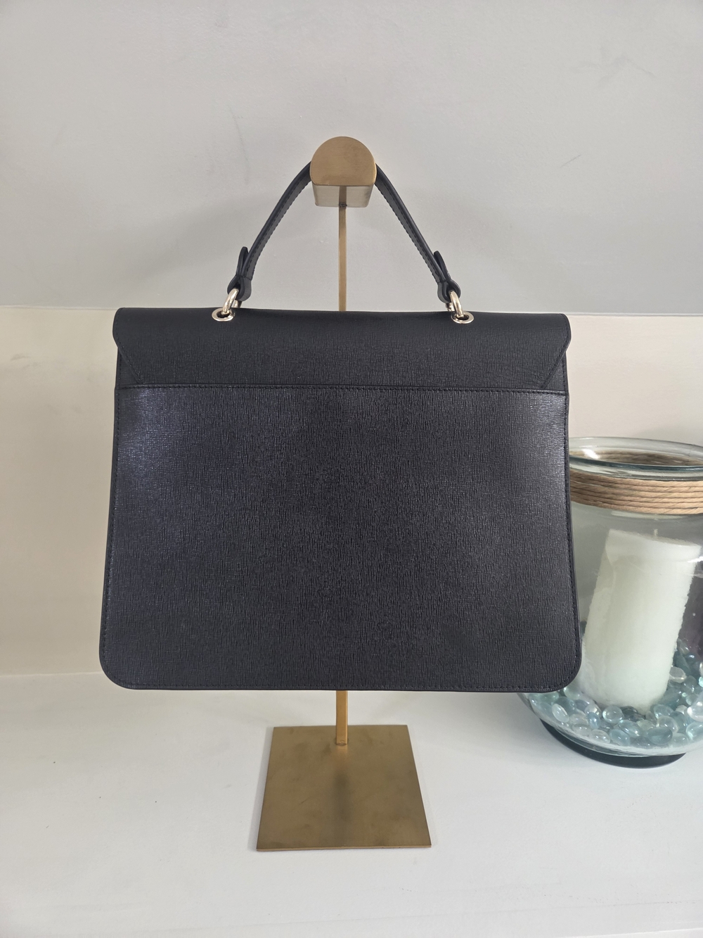 Furla Bella M Saffiano Leather Black Top Handle With Crossbody Strap - Picture 6 of 9